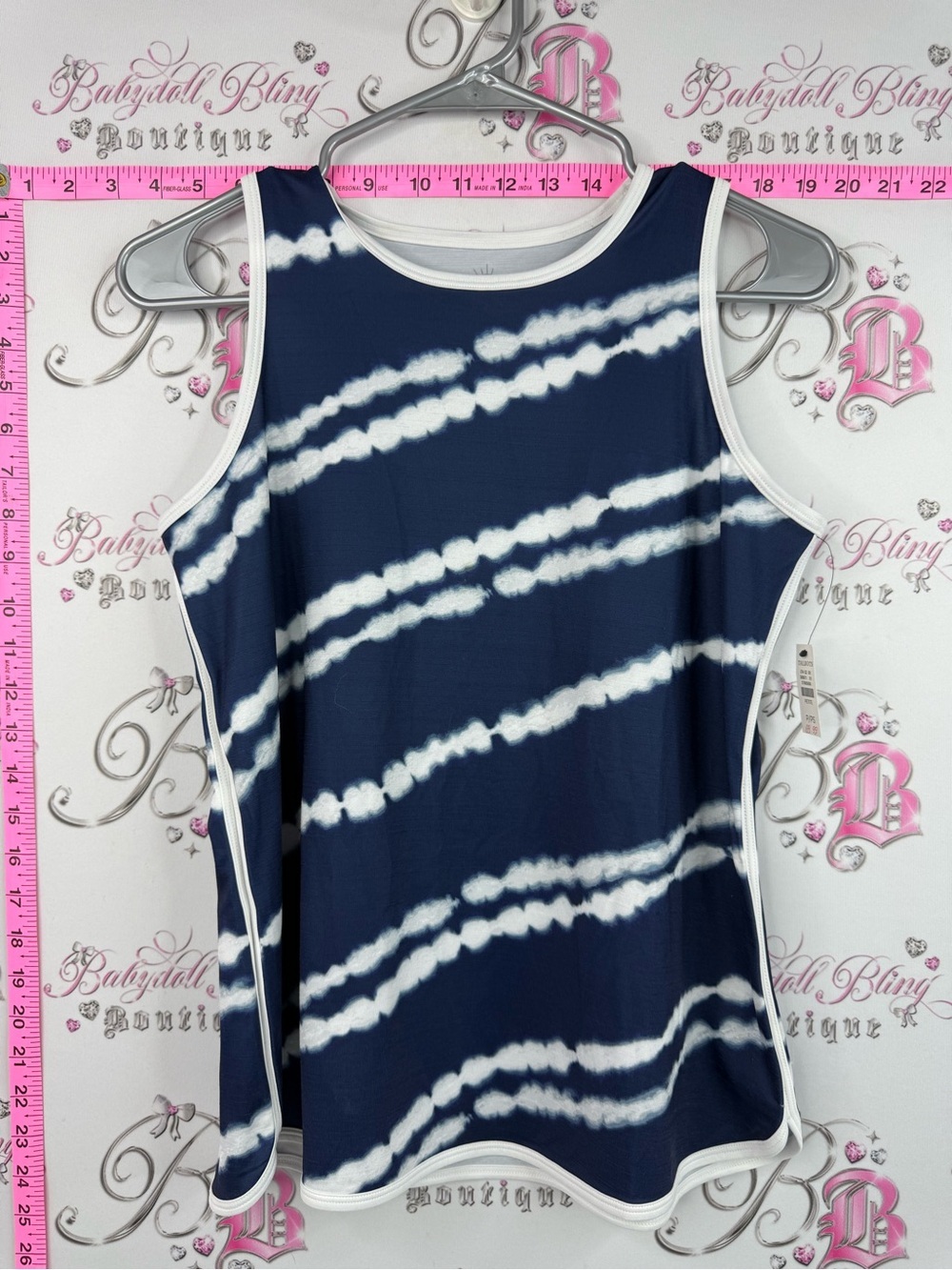 Talbots tank top UPF 59 sun protection Navy & White Tie-Dye Athletic Tank Top